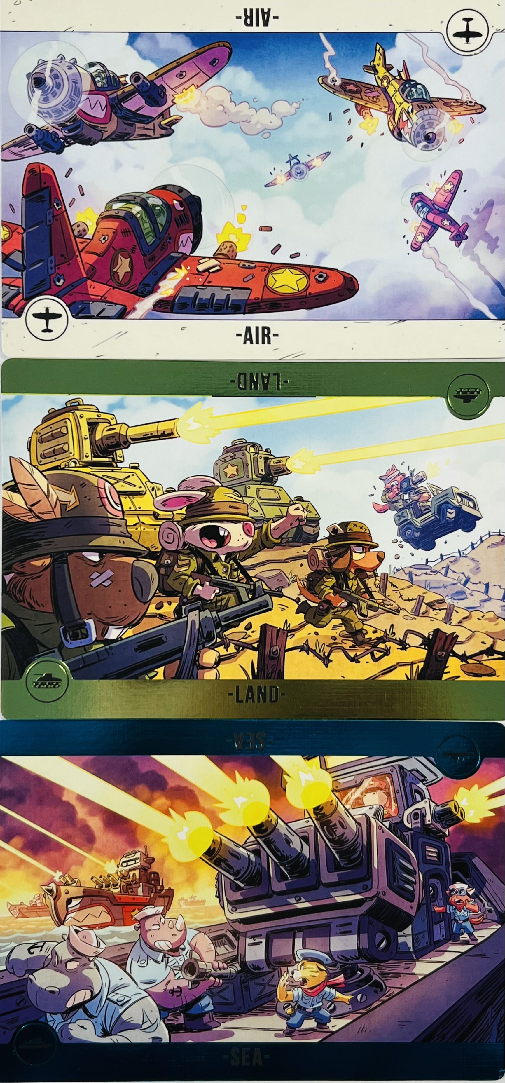 Air, Land, and Sea Critters at War Foil Theater Cards Compare